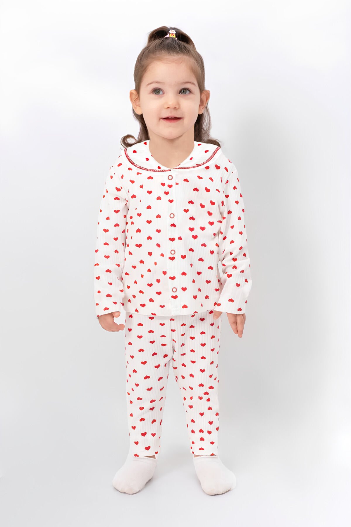 KALPLİ YAKASI ÇİZGİLİ BEBEK PİJAMA TAKIMI