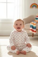 KALPLİ YAKASI ÇİZGİLİ BEBEK PİJAMA TAKIMI