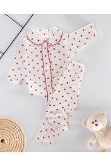 Kız Bebek Pamuk,Kalp Desenli  Pijama Takımı,Kalpli Alt Üst Gecelik Takımı
