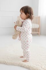 Kız Bebek Pamuk,Kalp Desenli  Pijama Takımı,Kalpli Alt Üst Gecelik Takımı