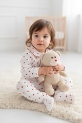 Kız Bebek Pamuk,Kalp Desenli  Pijama Takımı,Kalpli Alt Üst Gecelik Takımı