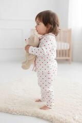 Kız Bebek Pamuk,Kalp Desenli  Pijama Takımı,Kalpli Alt Üst Gecelik Takımı