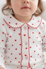 Kız Bebek Pamuk,Kalp Desenli  Pijama Takımı,Kalpli Alt Üst Gecelik Takımı