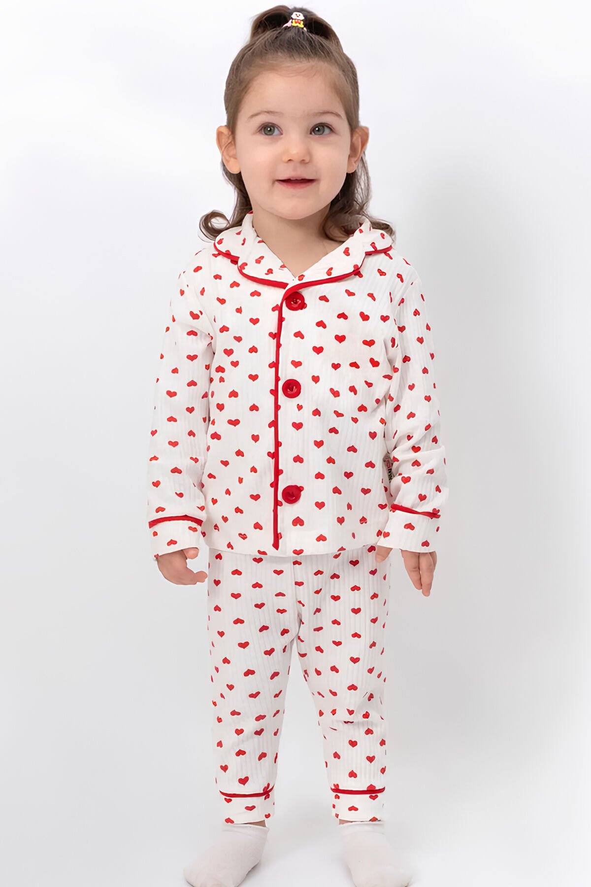 Kız Çocuk Kalpli Pamuklu Pijama Takımı