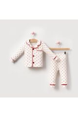 Kalp Baskılı Kız Bebek Pijama Takımı Kırmızı