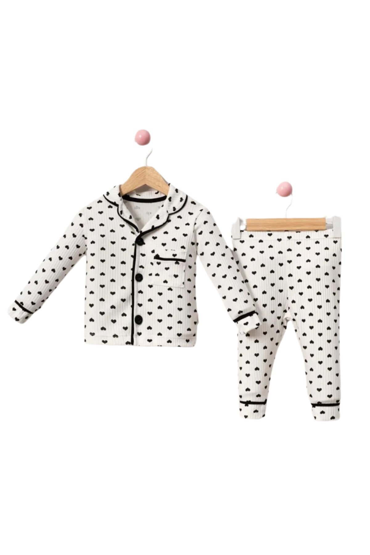 Kız Çocuk Önden Düğmeli Pamuklu Pijama Takımı