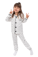 Kız Çocuk Önden Düğmeli Pamuklu Pijama Takımı