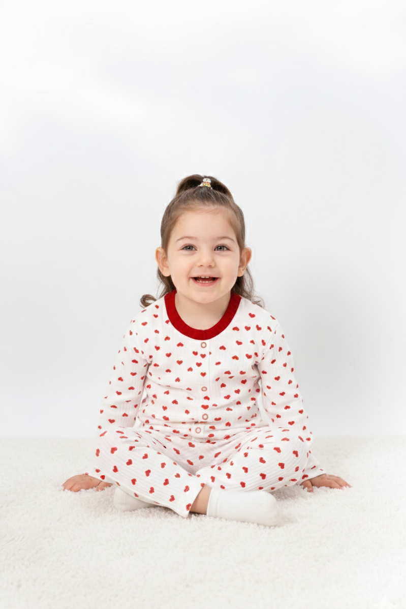Kız Bebek Önden Çıtçıtlı Pamuklu Pijama Takımı
