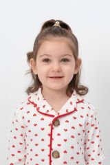 Kız Çocuk Raporlu Pamuk,Kalp Desenli Önden Düğmeli Pijama Takımı,Kalpli Alt Üst Gecelik Takımı